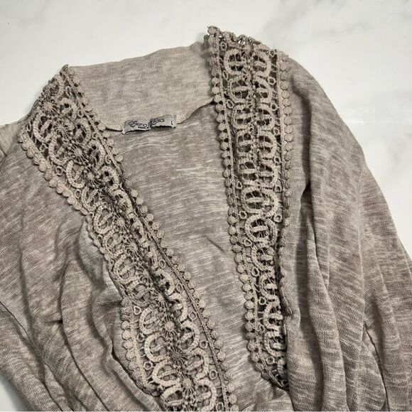 Elena Baldi lightweight open front gray cardigan with lace detail, made in Italy - Picture 1 of 11